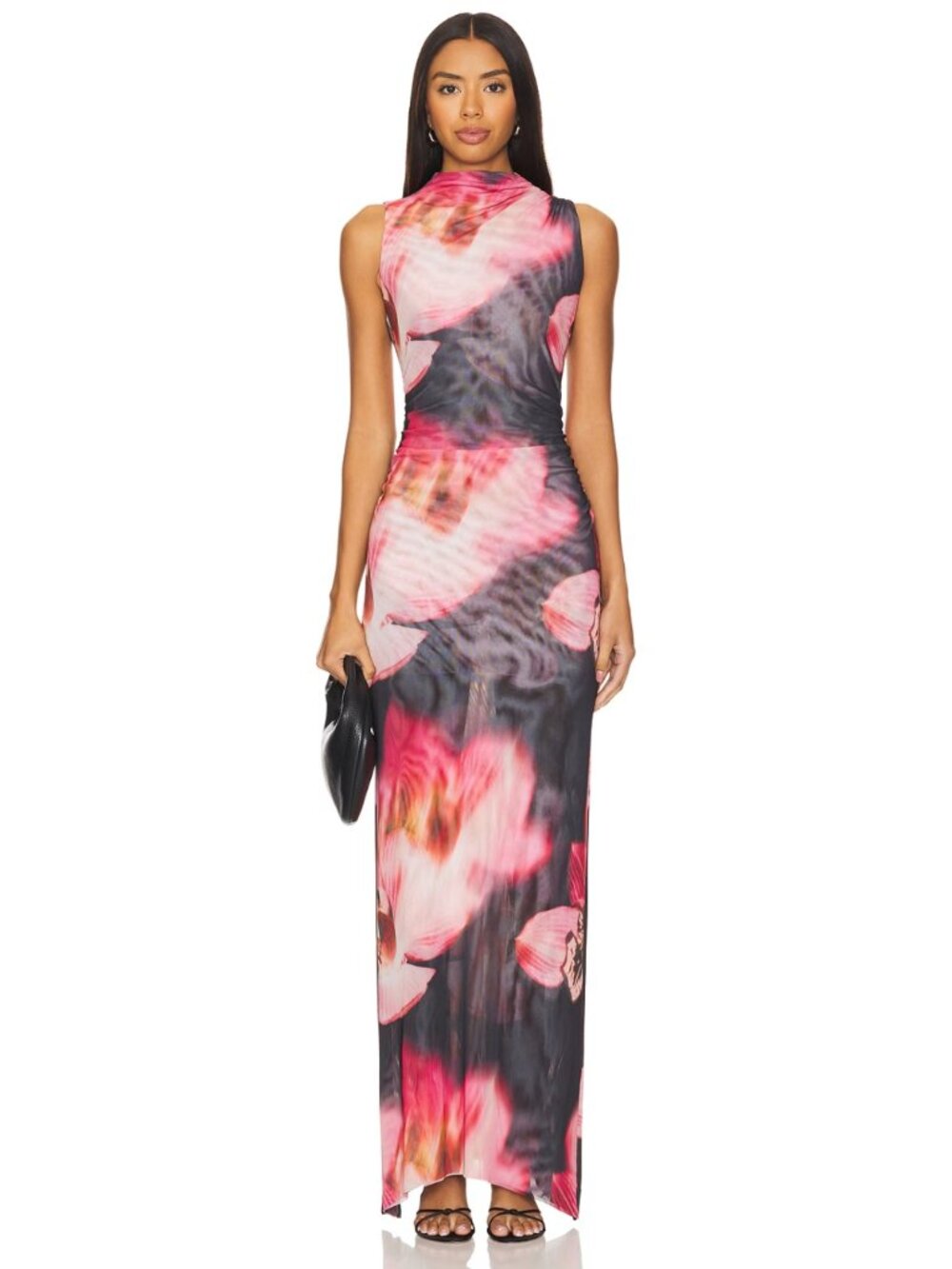 NWT MISA Athena Midnight Orchid Floral Mesh Maxi Dress Large MSRP $385